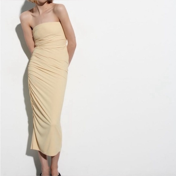Zara Fitted Midi Dress Yellow L - Picture 1 of 11